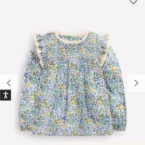 Mini Boden Blue and Yellow Floral Ruffle Blouse